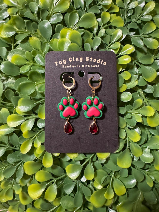 Green and Red Paw Dangles